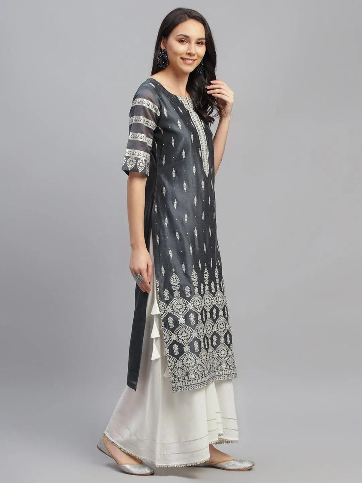 Grey Printed Shantoon Kurta - Libas