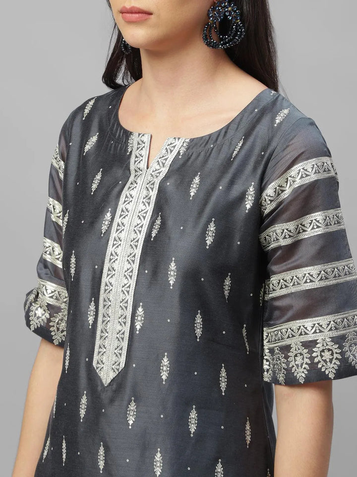 Grey Printed Shantoon Kurta - Libas