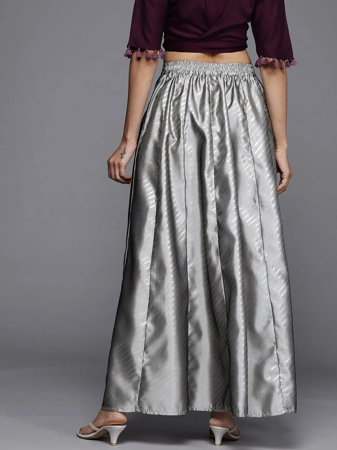 Grey Printed Silk Blend Skirt - Libas 