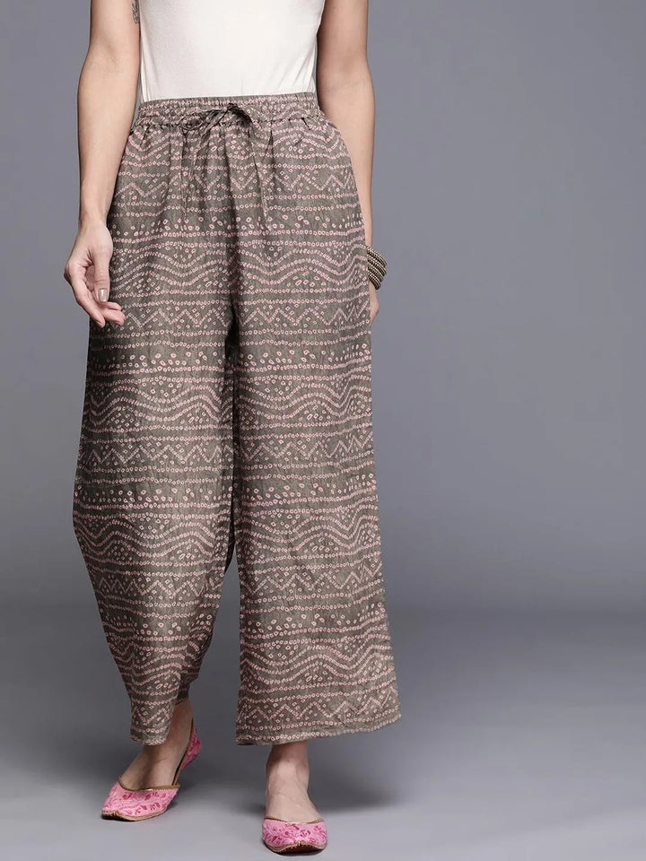 Grey Printed Silk Palazzos - Libas