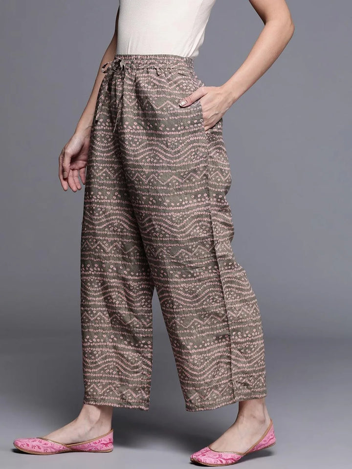 Grey Printed Silk Palazzos - Libas