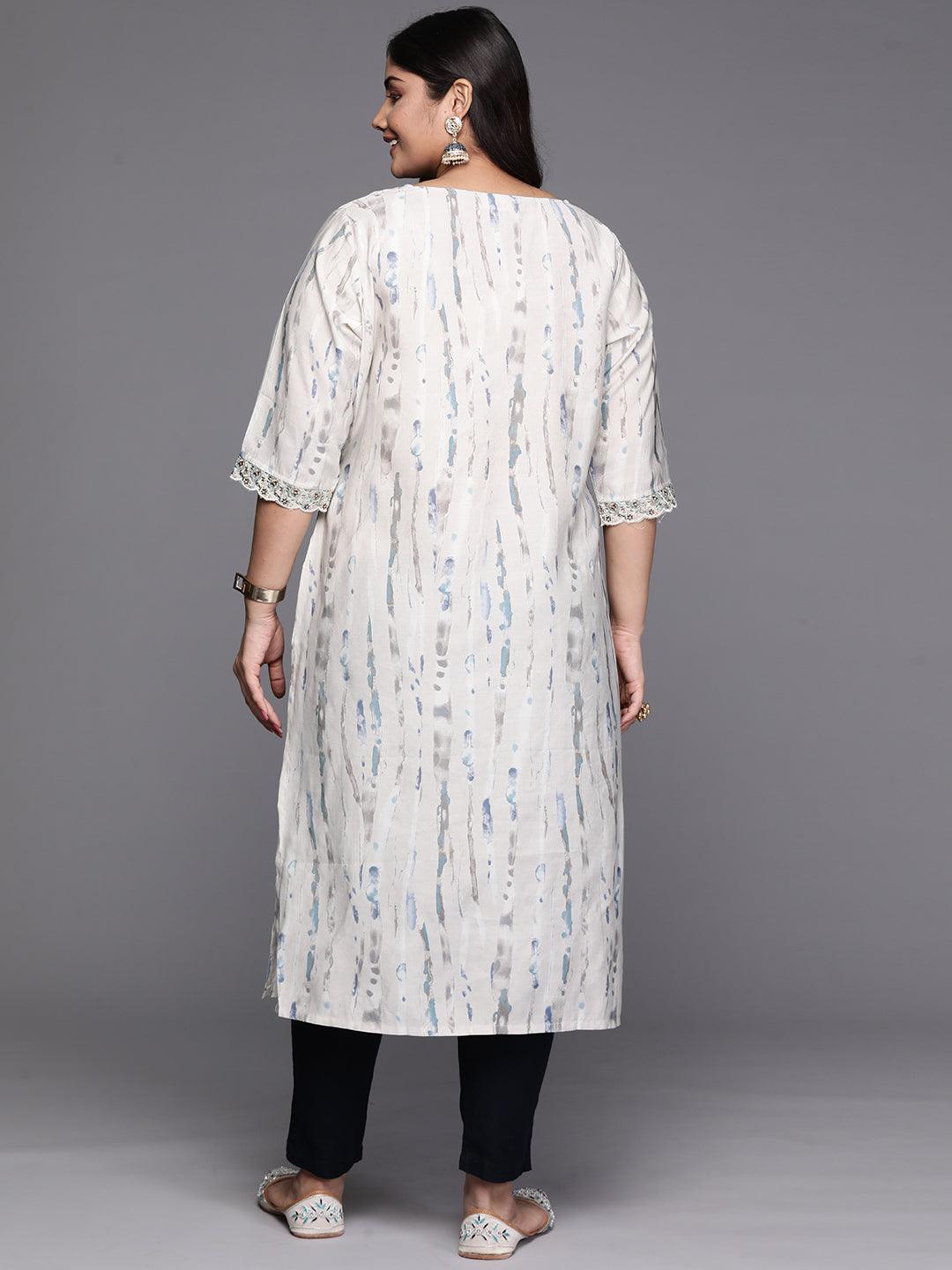 Grey Printed Silk Straight Kurta - Libas