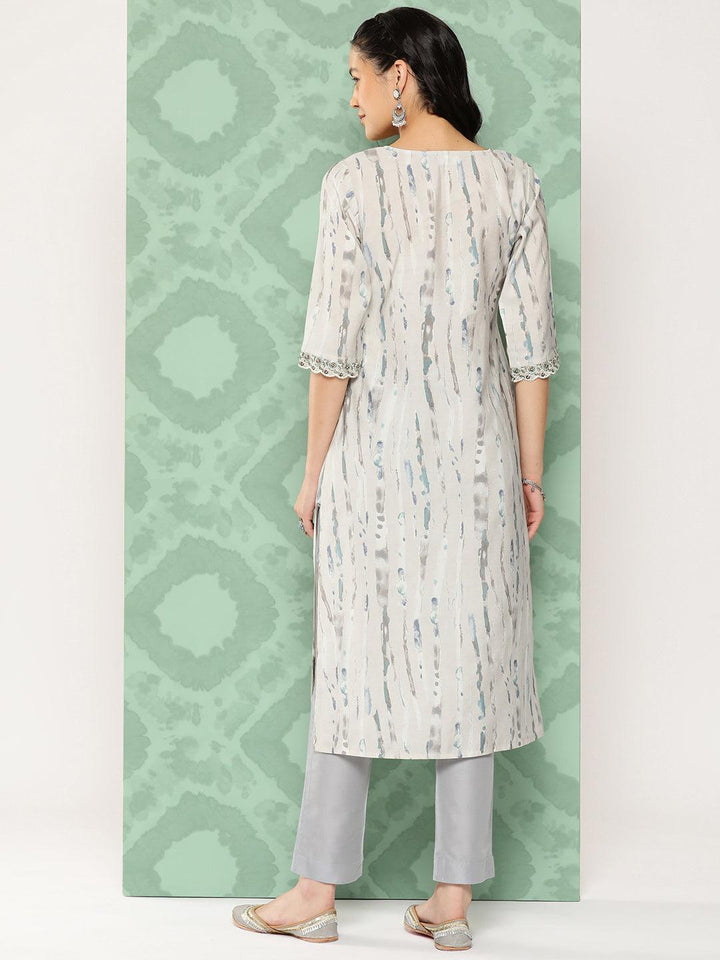 Grey Printed Silk Straight Kurta - Libas