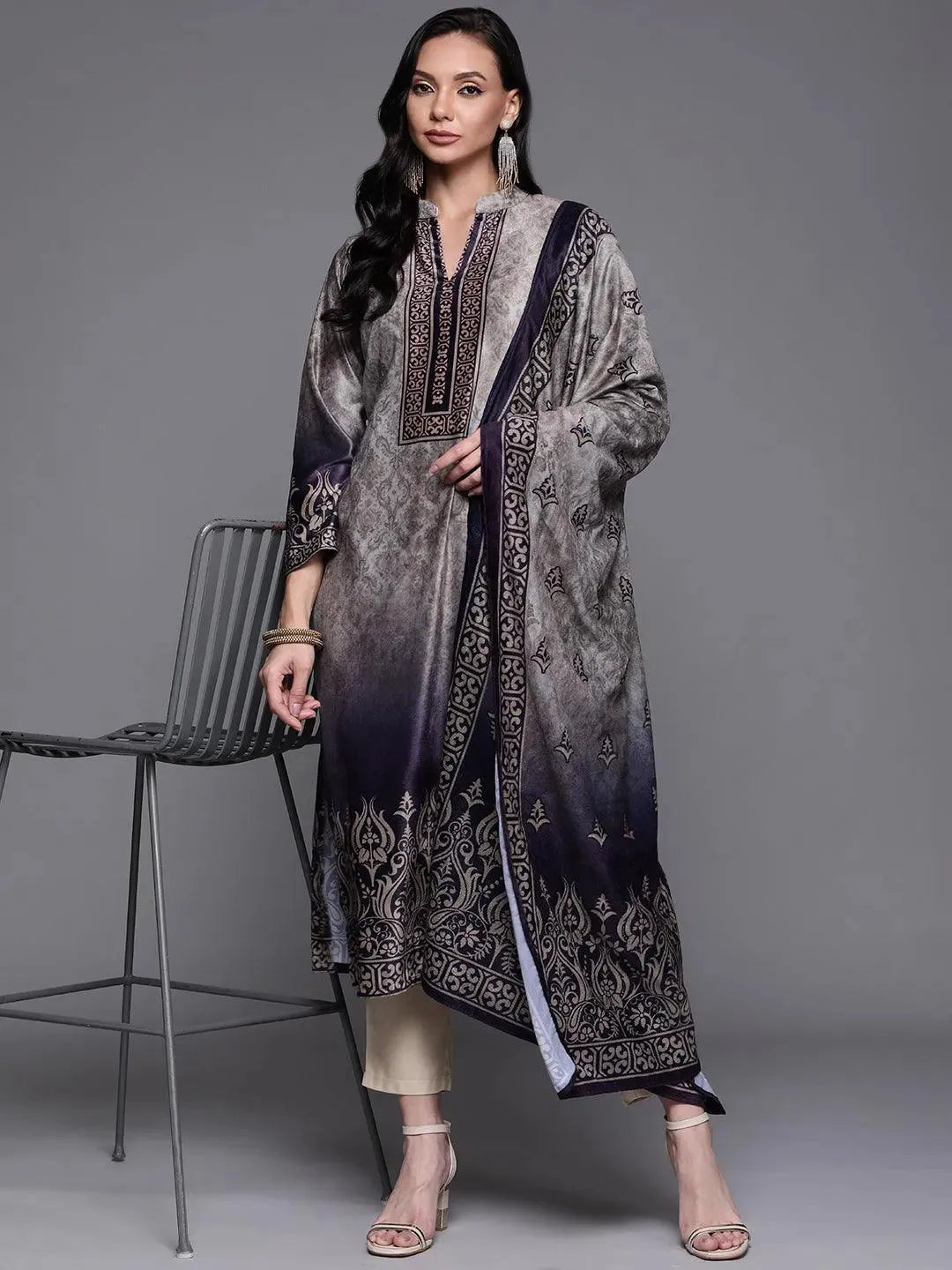 

Buy Grey Printed Velvet Suit Set - 20365O-XS | Libas Ethnic Wear Online