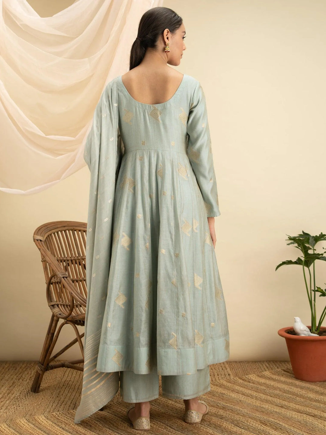 Grey Self Design Chanderi Silk Suit Set - Libas 