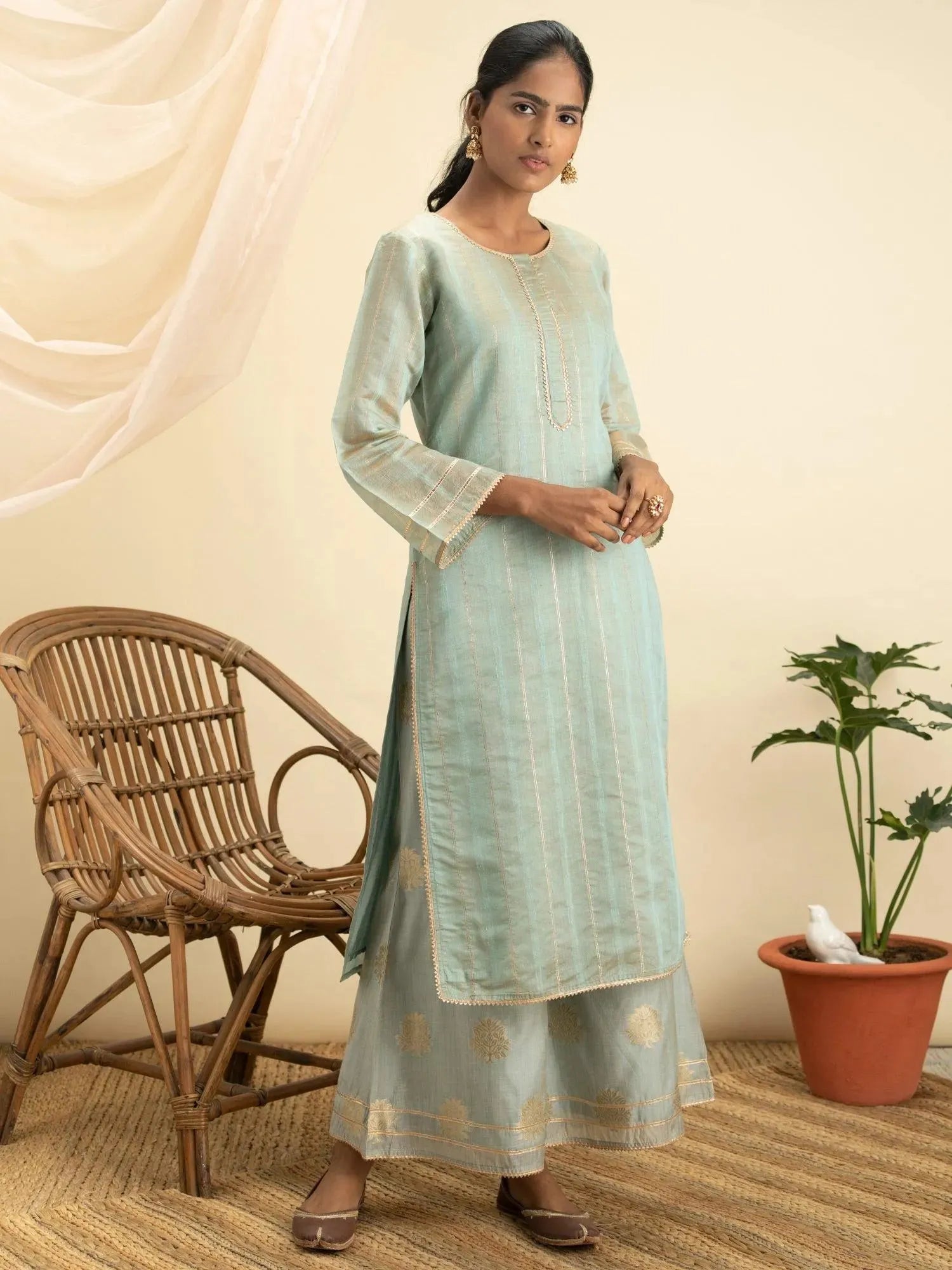 

Buy Grey Self Design Chanderi Silk Kurta Set - 13090O-XS | Libas Ethnic Wear Online