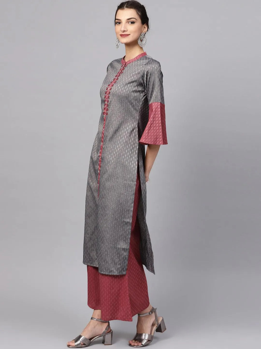 Grey Self Design Rayon Kurta Set - Libas