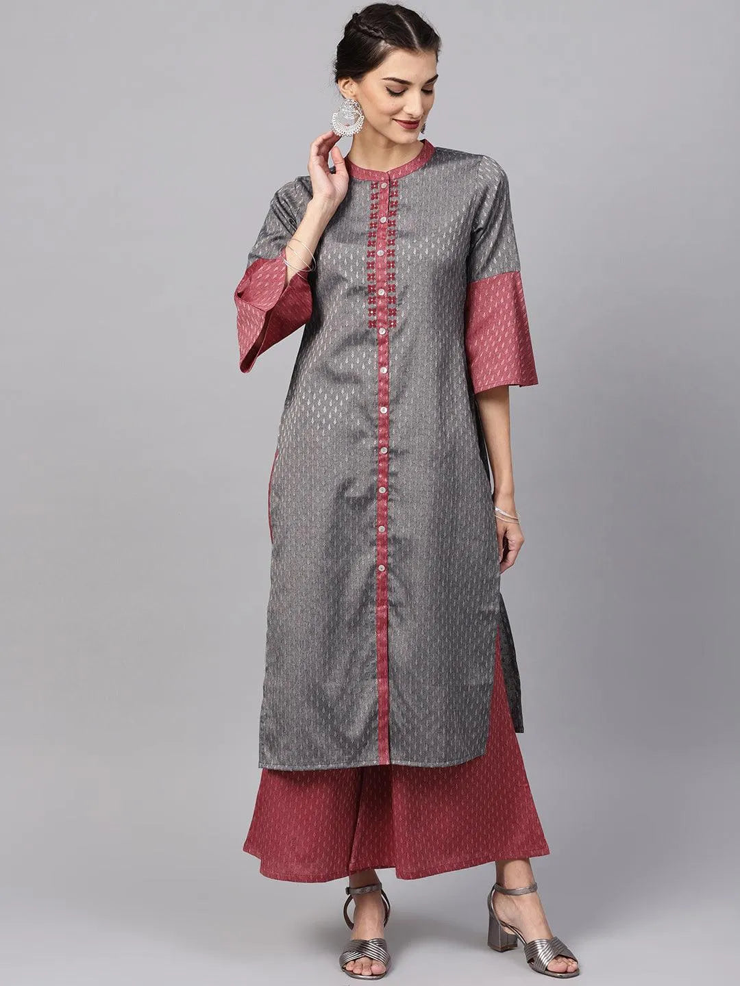 Grey Self Design Rayon Kurta Set - Libas