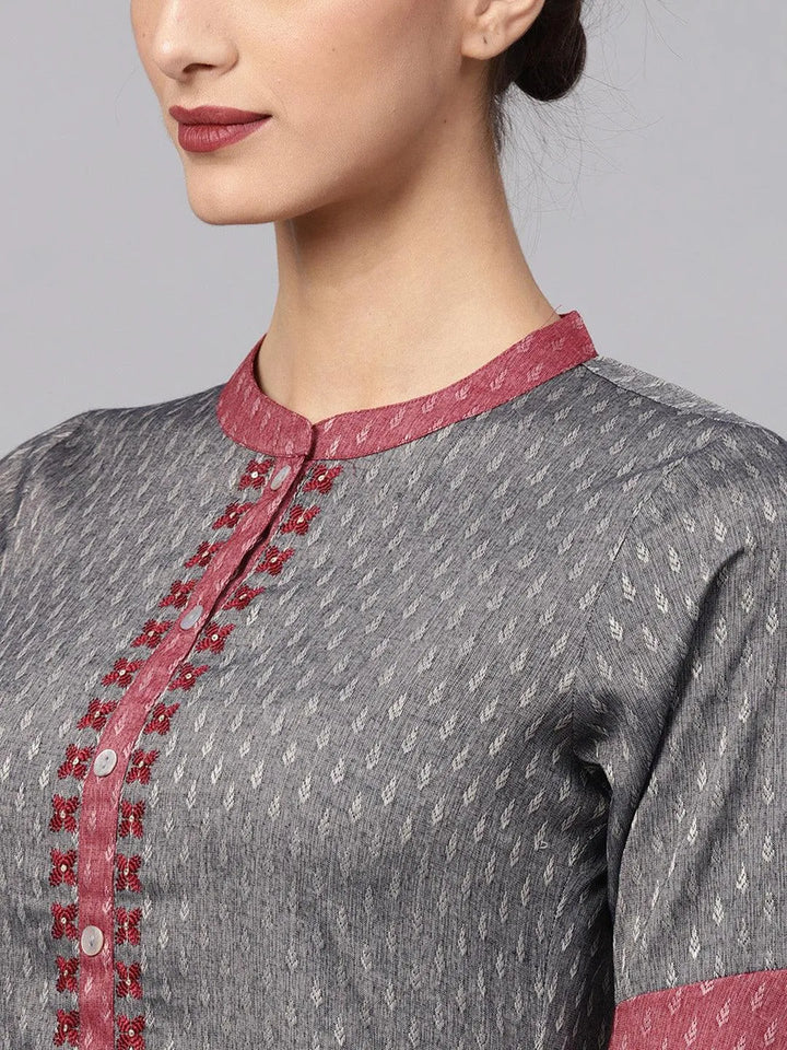 Grey Self Design Rayon Kurta Set - Libas