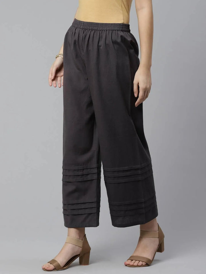 Grey Solid Cotton Palazzos - Libas