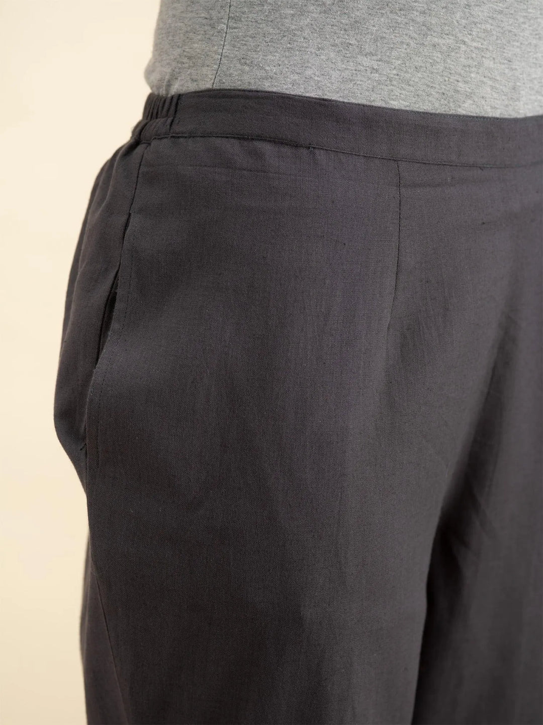 Grey Solid Cotton Trousers - Libas 