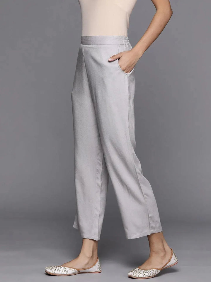 Grey Solid Pashmina Wool Trousers - Libas