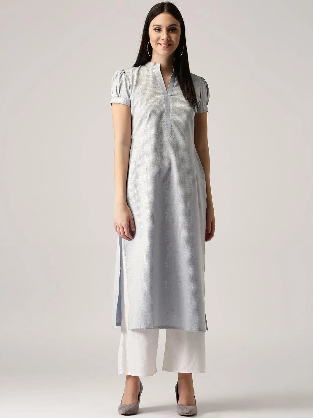 Grey Solid Polyester Kurta - Libas