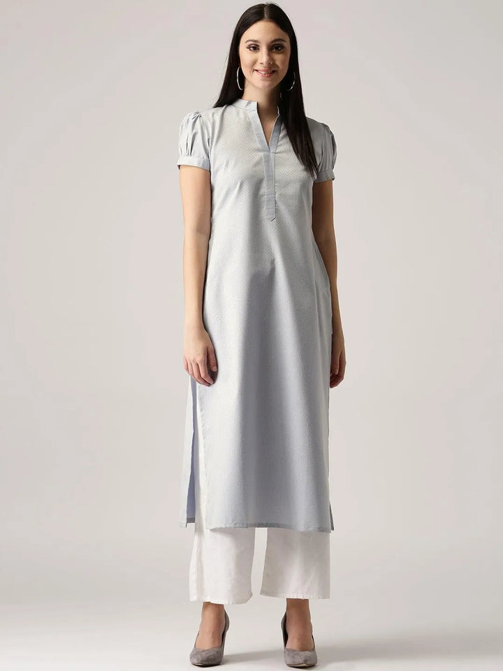 Grey Solid Polyester Kurta - Libas