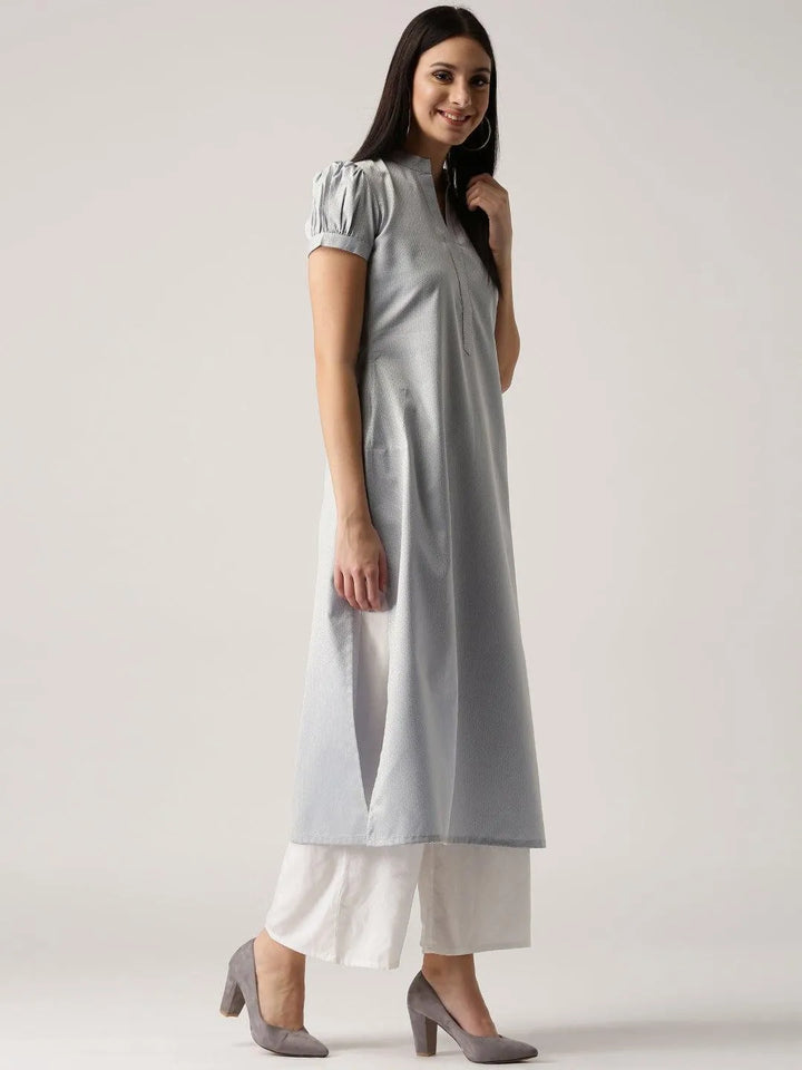 Grey Solid Polyester Kurta - Libas