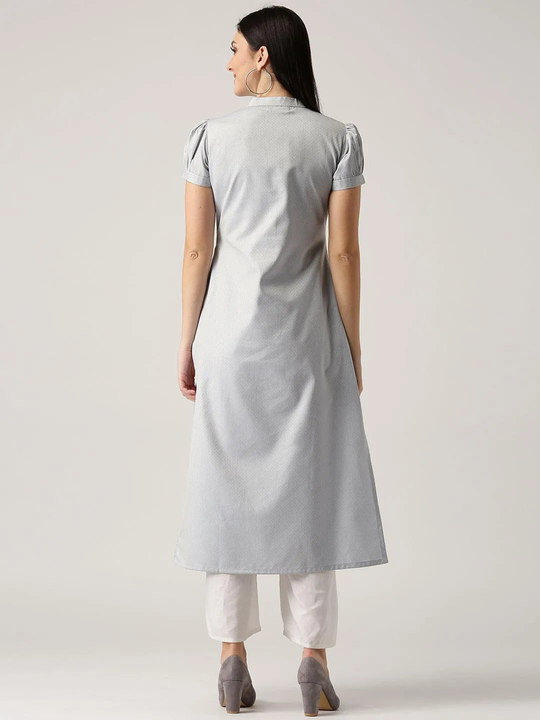 Grey Solid Polyester Kurta - Libas