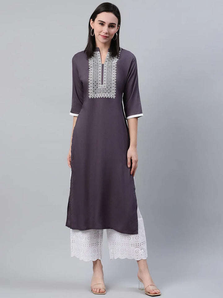 Grey Solid Rayon Kurta - Libas