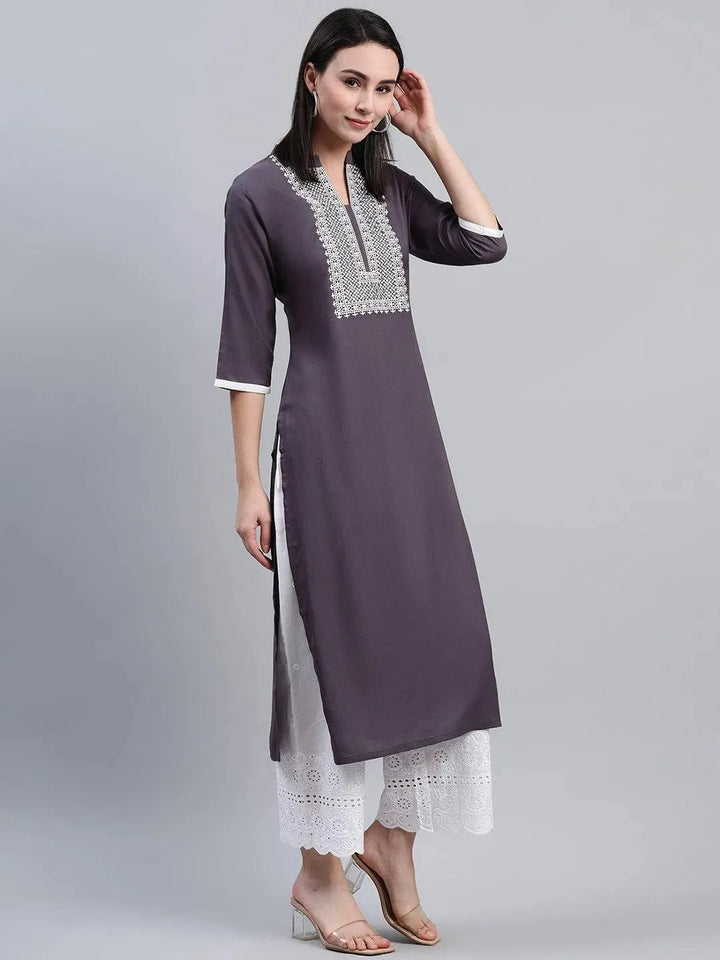 Grey Solid Rayon Kurta - Libas