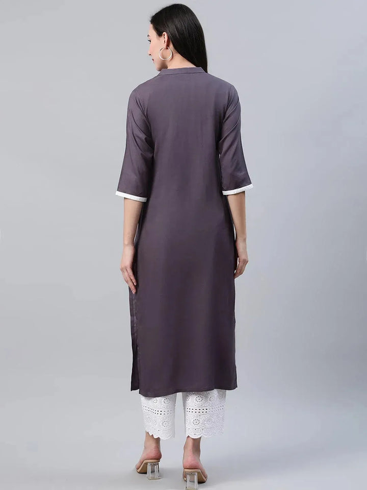 Grey Solid Rayon Kurta - Libas