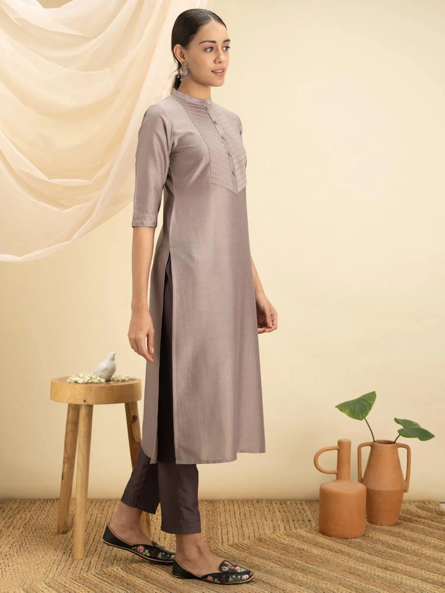 

Buy Grey Solid Silk Kurta - 12021O- | Libas Ethnic Wear Online