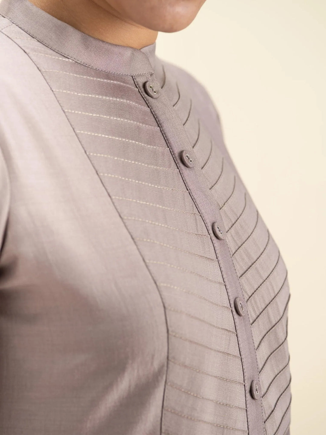 Grey Solid Silk Kurta - Libas 