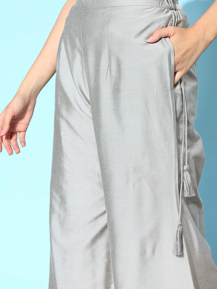 Grey Solid Silk Palazzos - Libas