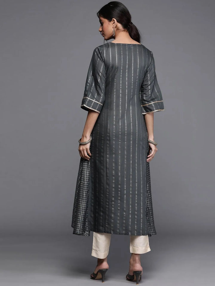 Grey Striped Chanderi Silk Kurta - Libas