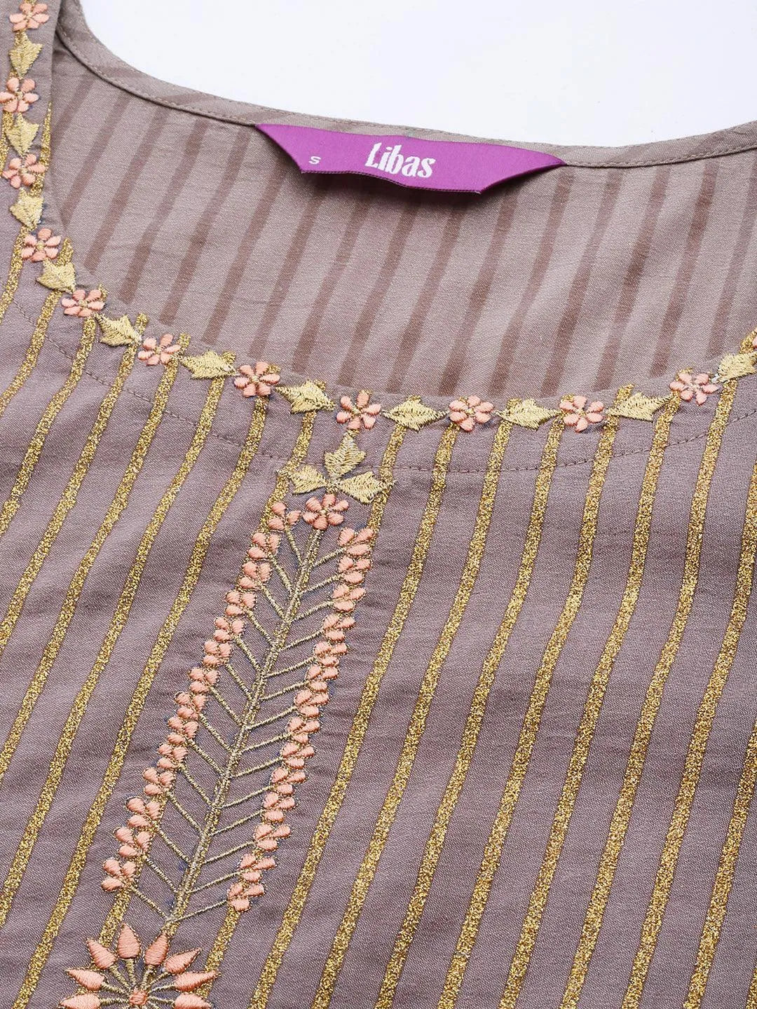 Grey Striped Chanderi Silk Kurta - Libas 