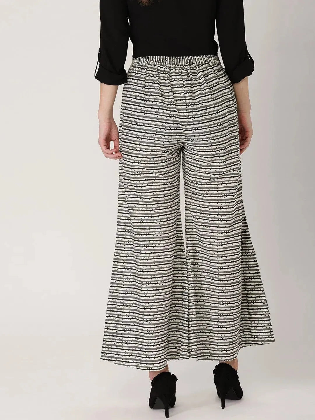 Grey Striped Cotton Palazzos - Libas 