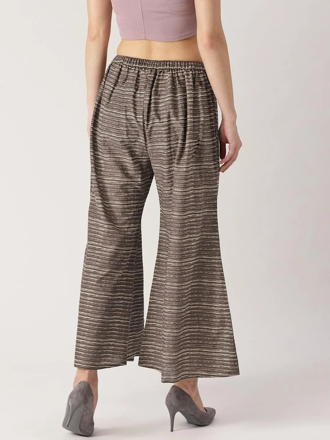 Grey Striped Cotton Palazzos - Libas