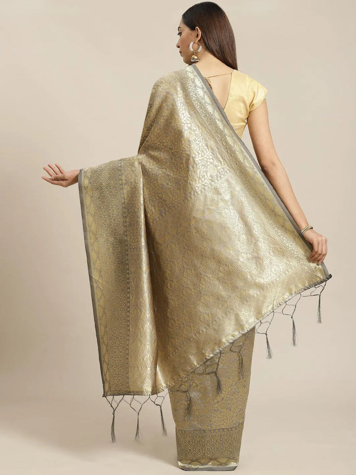 Grey Woven Design Brocade Saree - Libas