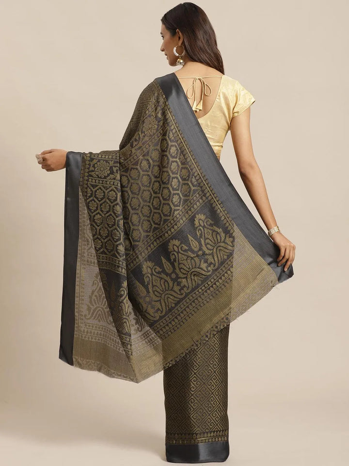 Grey Woven Design Brocade Saree - Libas