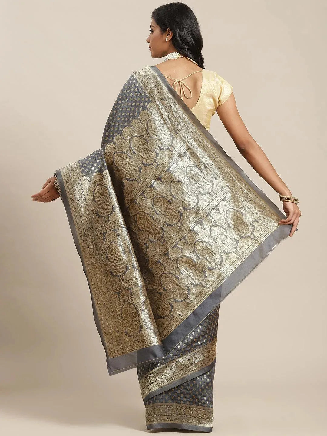 Grey Woven Design Brocade Saree - Libas