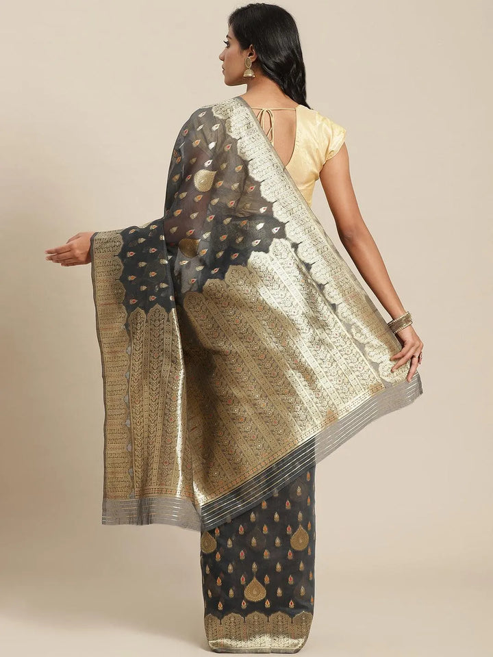 Grey Woven Design Brocade Saree - Libas