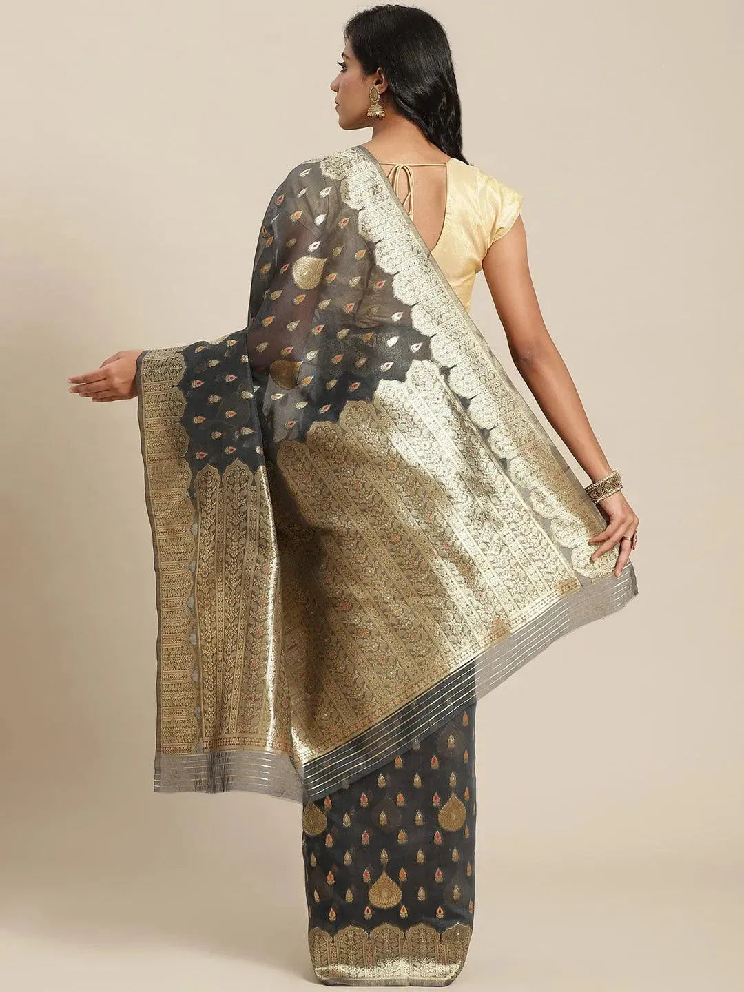 

Buy Grey Woven Design Brocade Saree - 14673 | Libas Ethnic Wear Online