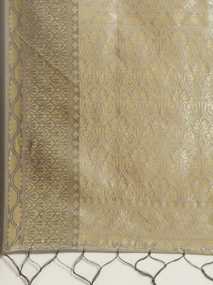 Grey Woven Design Brocade Saree - Libas