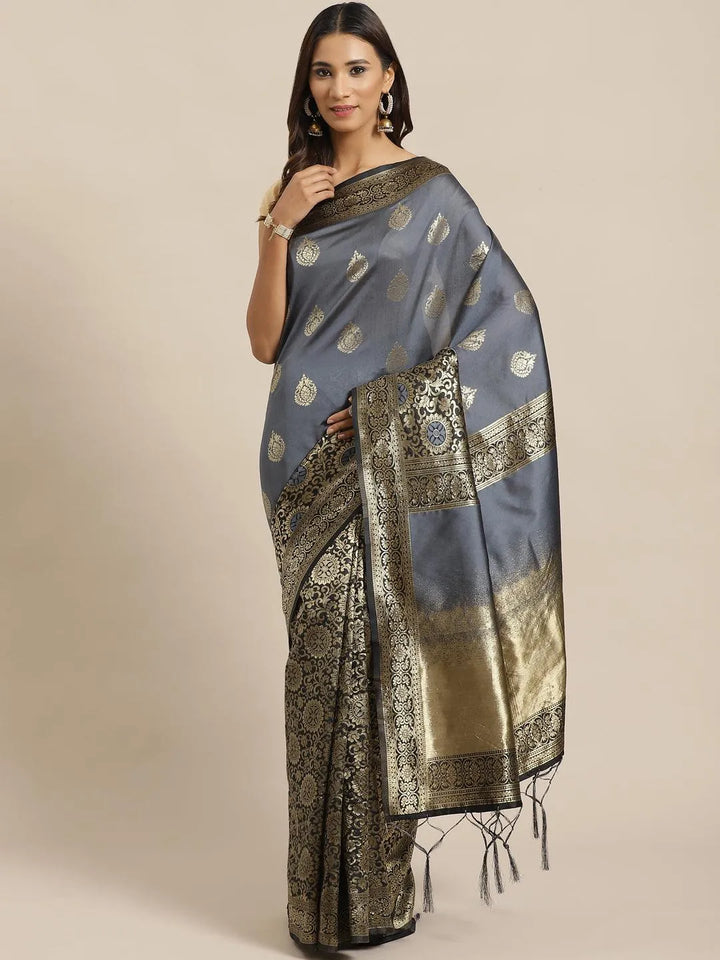 Grey Woven Design Silk Saree - Libas