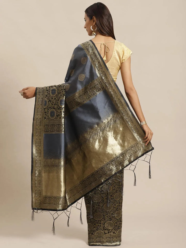 Grey Woven Design Silk Saree - Libas