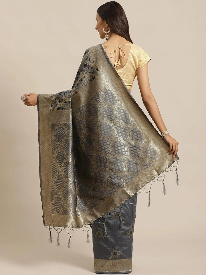 Grey Woven Design Silk Saree - Libas