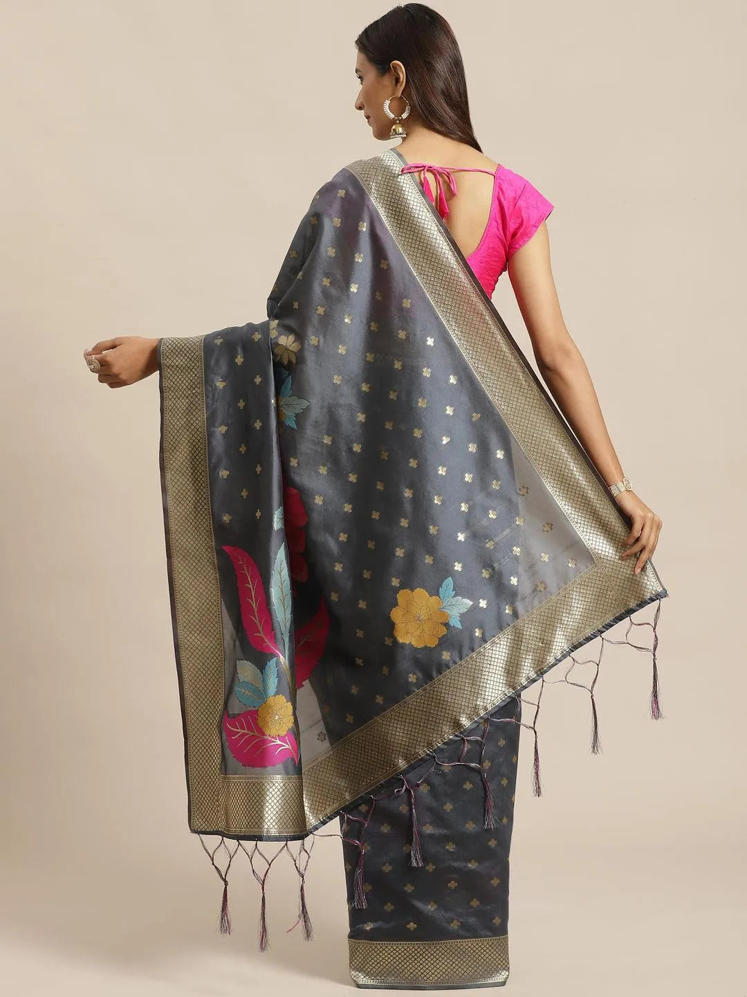 Grey Woven Design Silk Saree - Libas