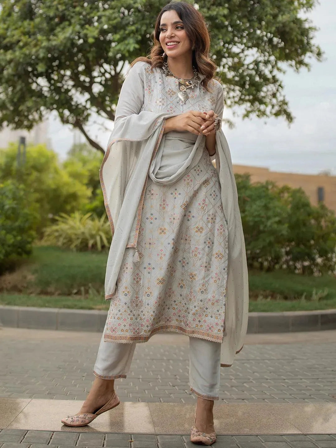 

Buy Grey Woven Design Silk Suit Set - 33333O- | Libas Ethnic Wear Online