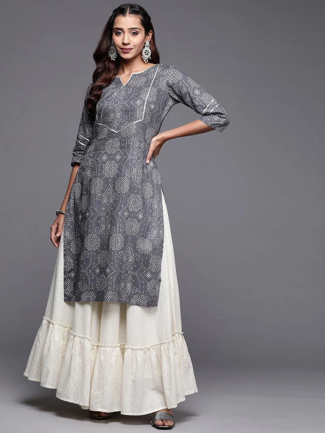 Grey Yoke Design Cotton Straight Kurta - Libas 