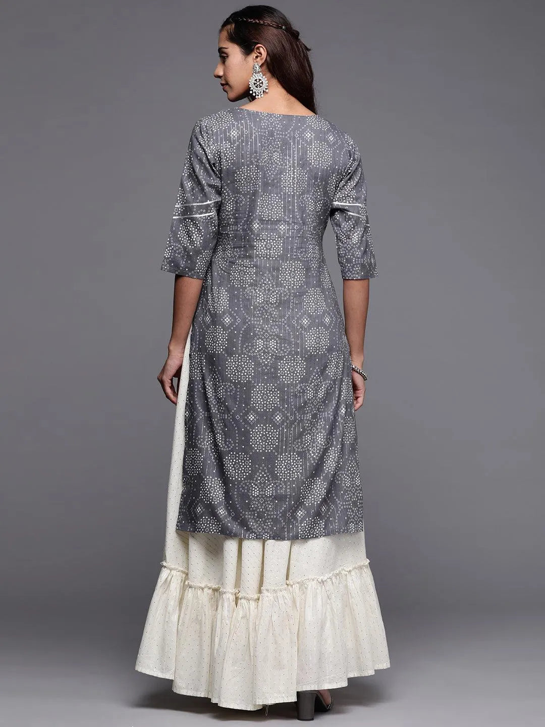 Grey Yoke Design Cotton Straight Kurta - Libas