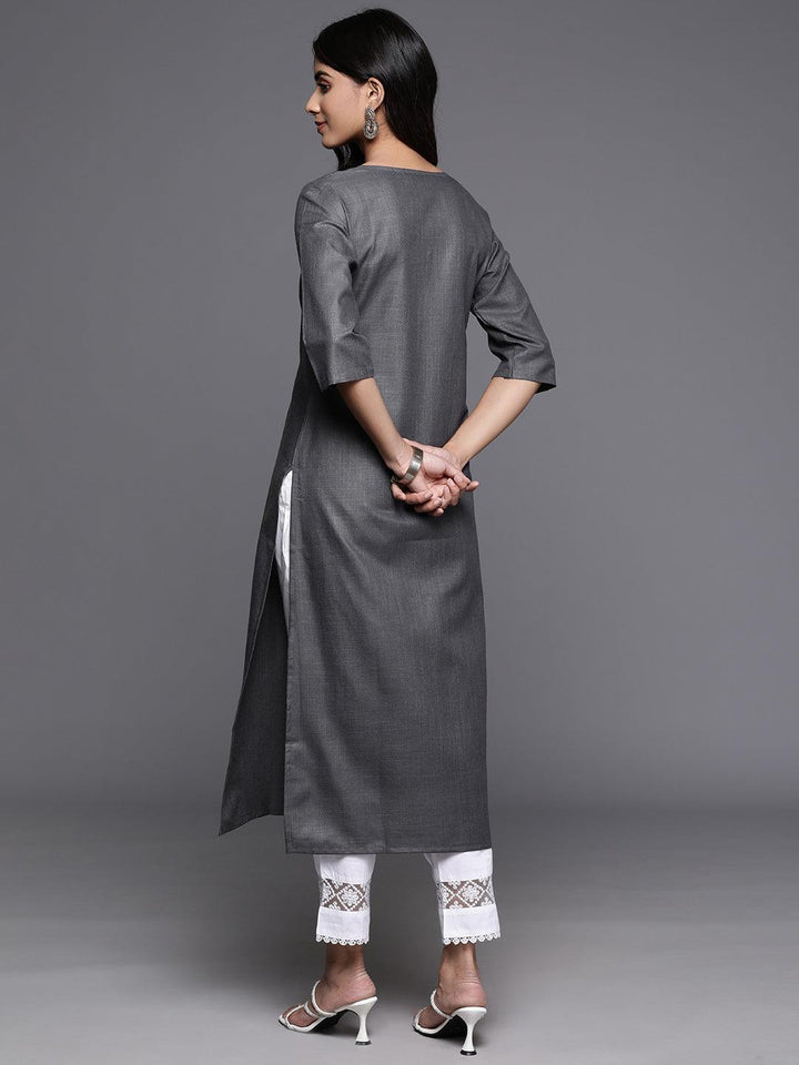 Grey Yoke Design Cotton Straight Kurta - Libas