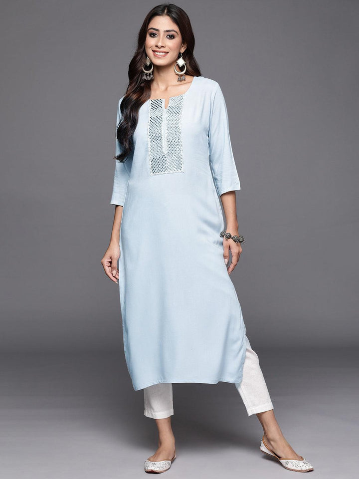 Grey Yoke Design Rayon Straight Kurta - Libas