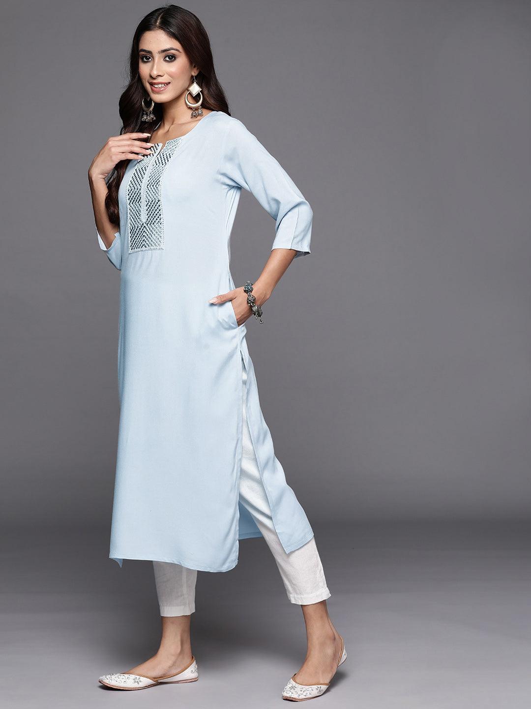 Grey Yoke Design Rayon Straight Kurta - Libas