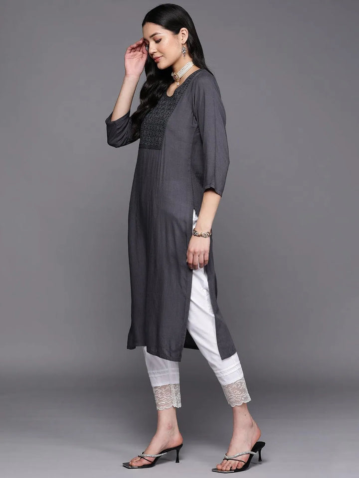 Grey Yoke Design Rayon Straight Kurta - Libas