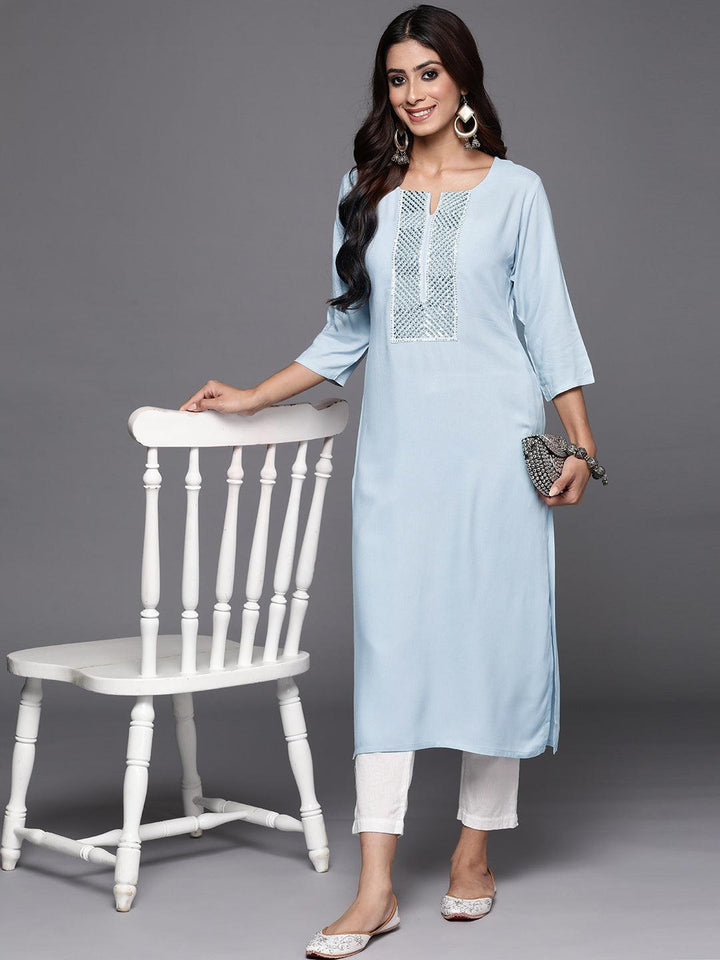 Grey Yoke Design Rayon Straight Kurta - Libas