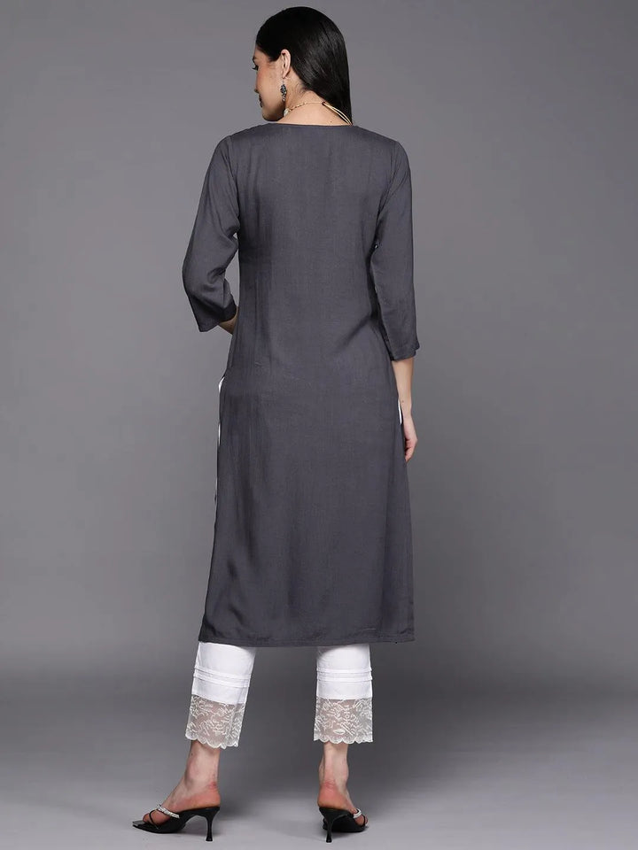 Grey Yoke Design Rayon Straight Kurta - Libas