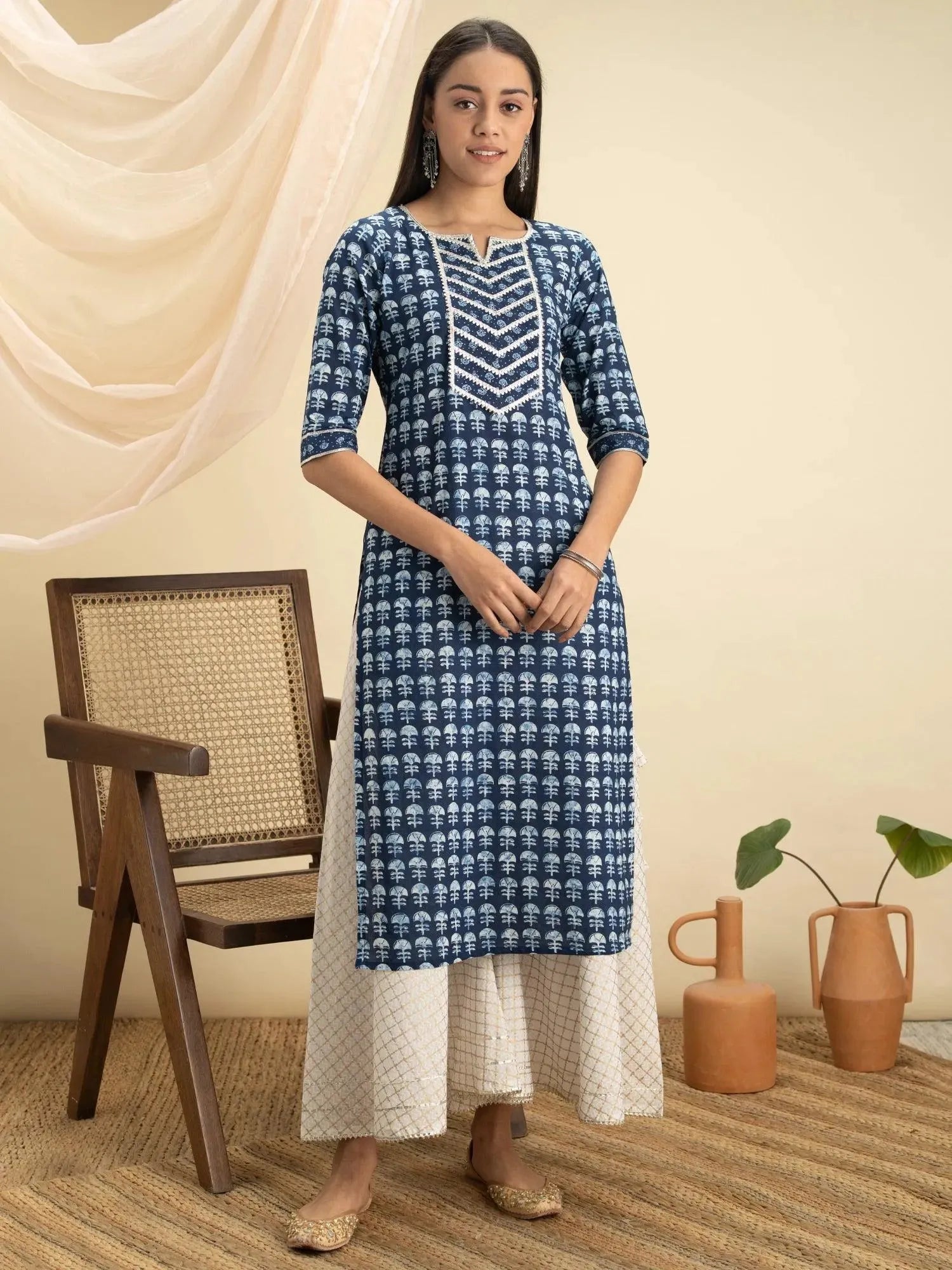 

Buy Indigo Printed Cotton Kurta - 12002O-XS | Libas Ethnic Wear Online